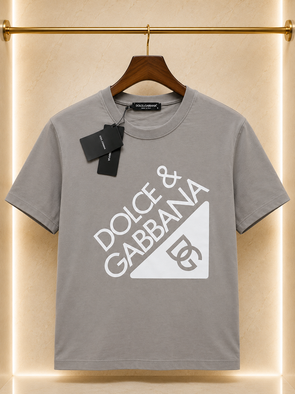 Dolce & Gabbana Tricou Premium Bărbați Gri – Logo Frontal Alb