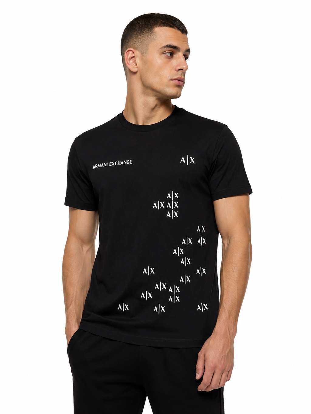 Armani Exchange Tricou Premium Bărbați Negru – Logo A|X Print