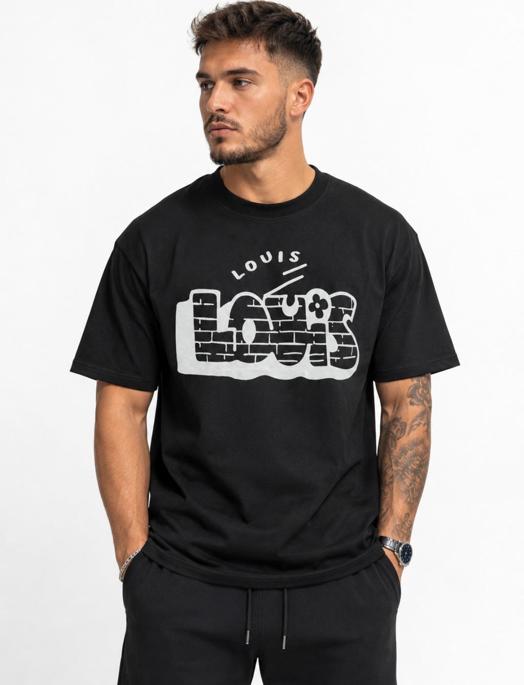 Louis Vuitton Tricou negru cu imprimeu grafic