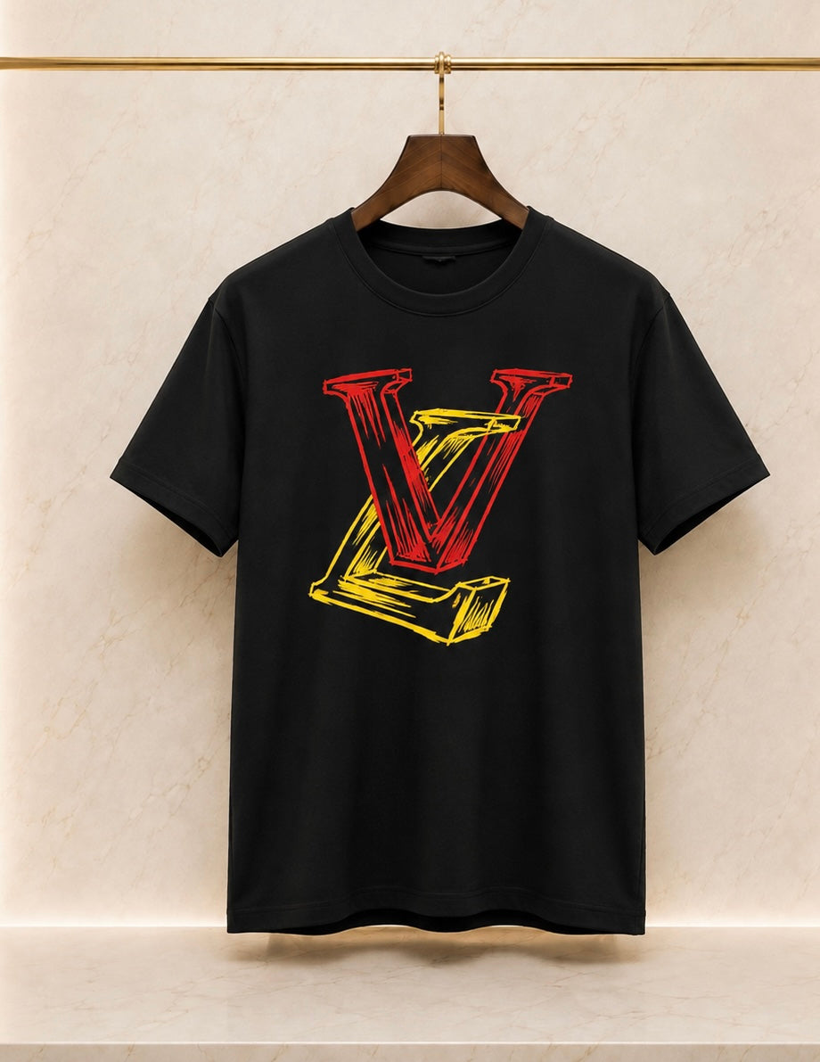 Louis Vuitton Tricou negru cu imprimeu grafic
