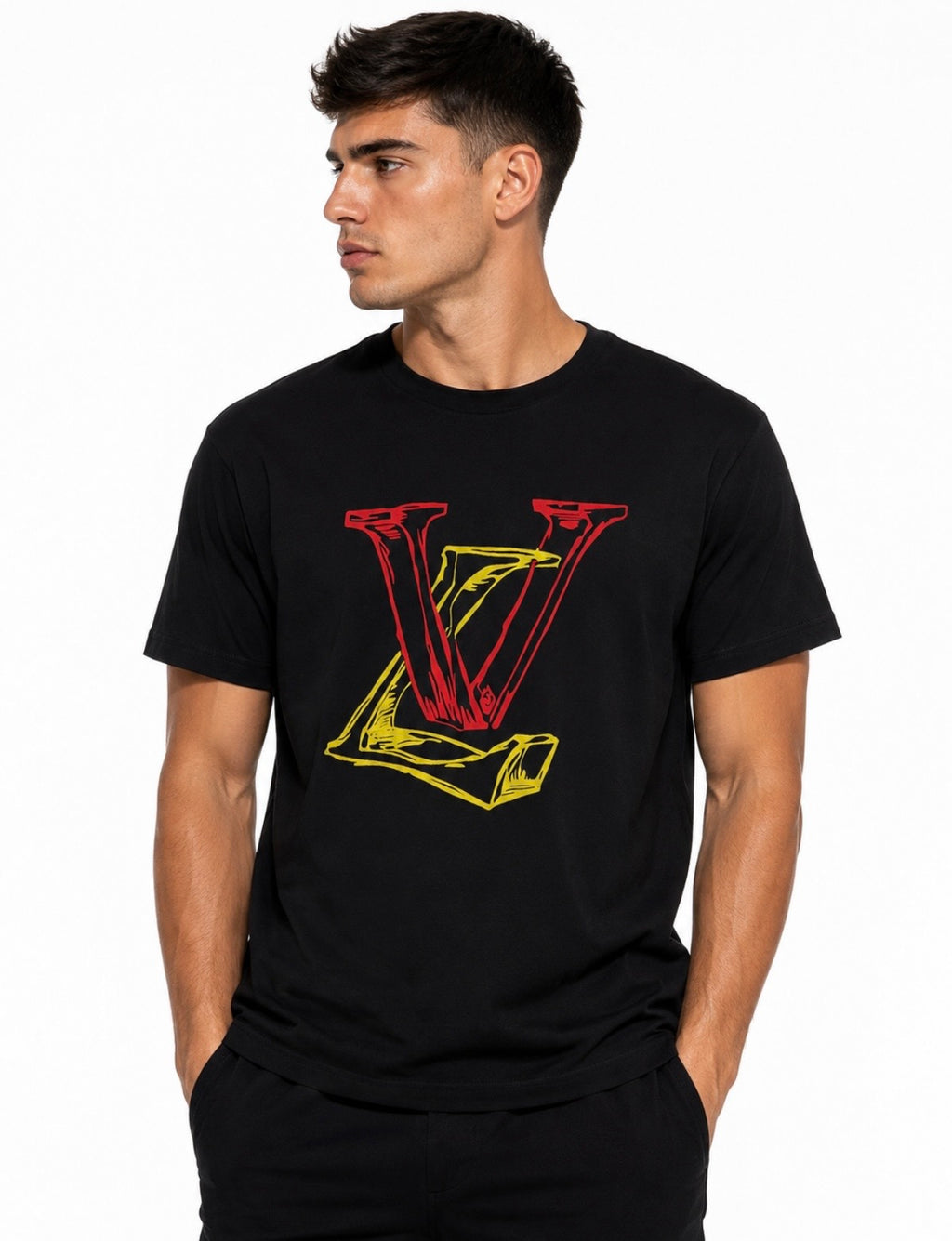 Louis Vuitton Tricou negru cu imprimeu grafic