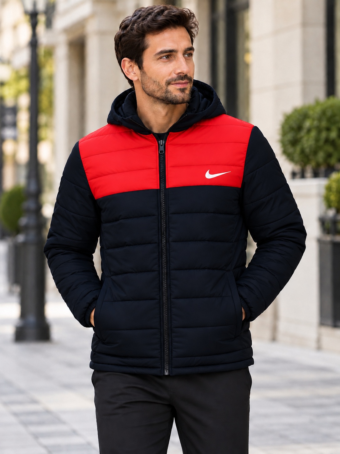 Geacă bărbați Nike cu glugă – Bleumarin Roșu