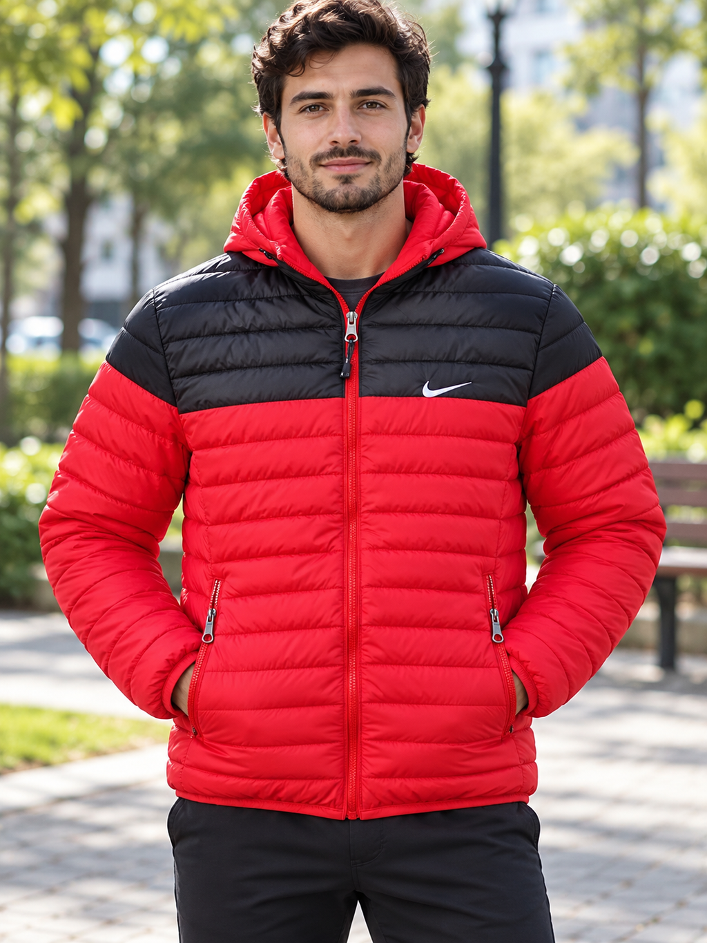 Geacă Nike roșu cu negru