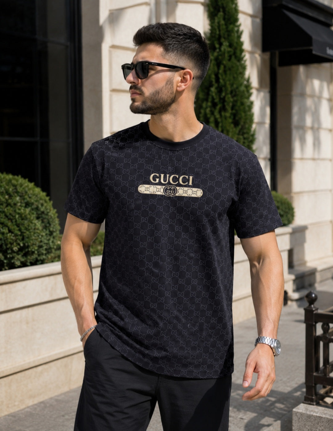 Tricou Gucci Negru – Model Premium