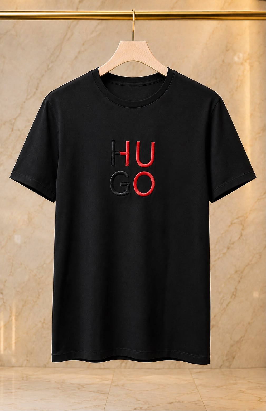 Hugo – Tricou negru pentru bărbați cu logo brodat