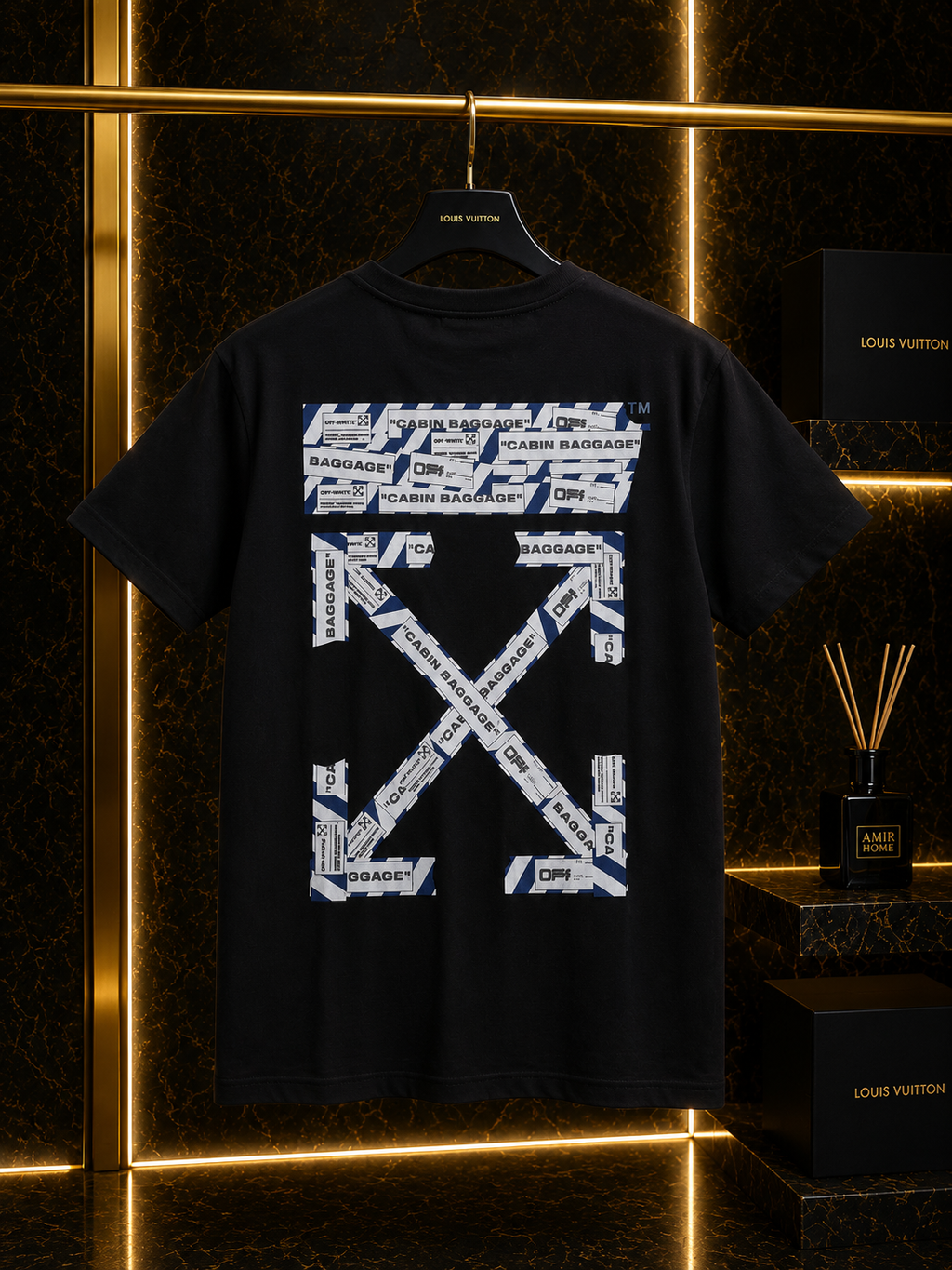 Off-White negru – imprimeu față și spate