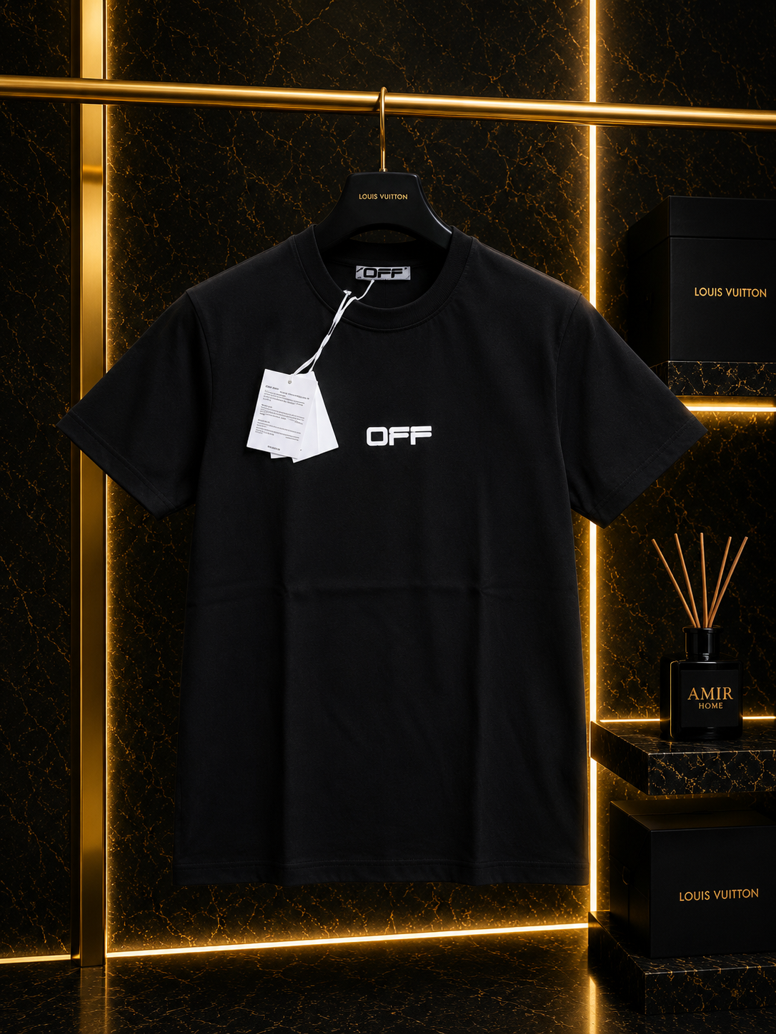 Off-White negru – imprimeu față și spate