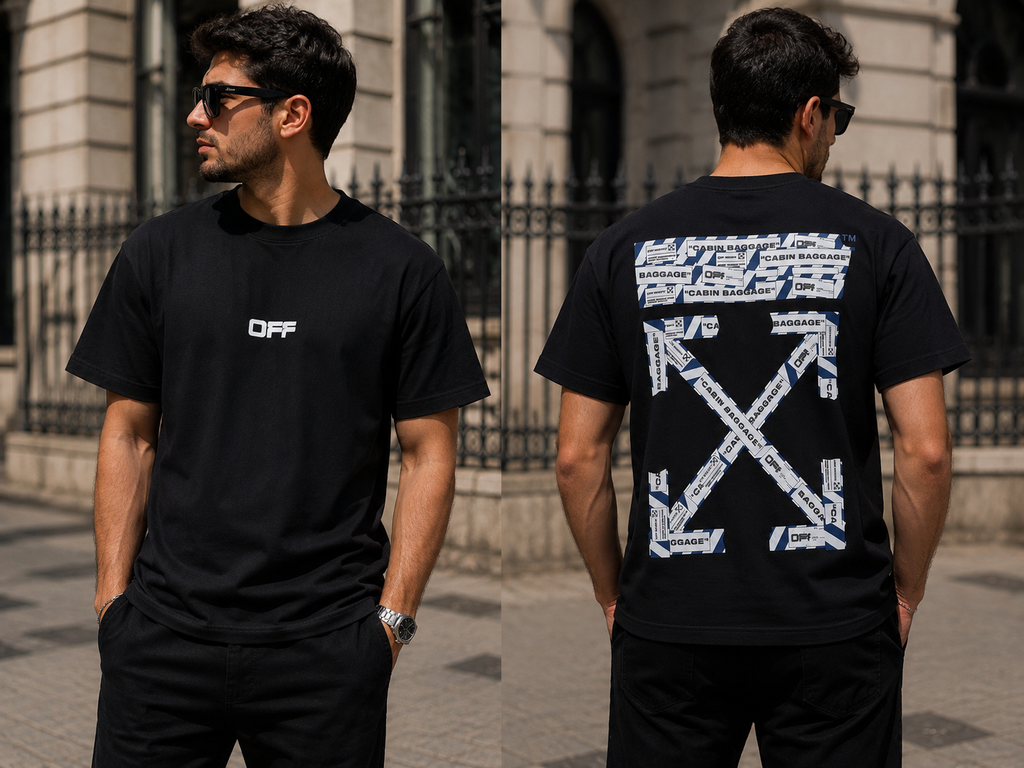 Off-White negru – imprimeu față și spate