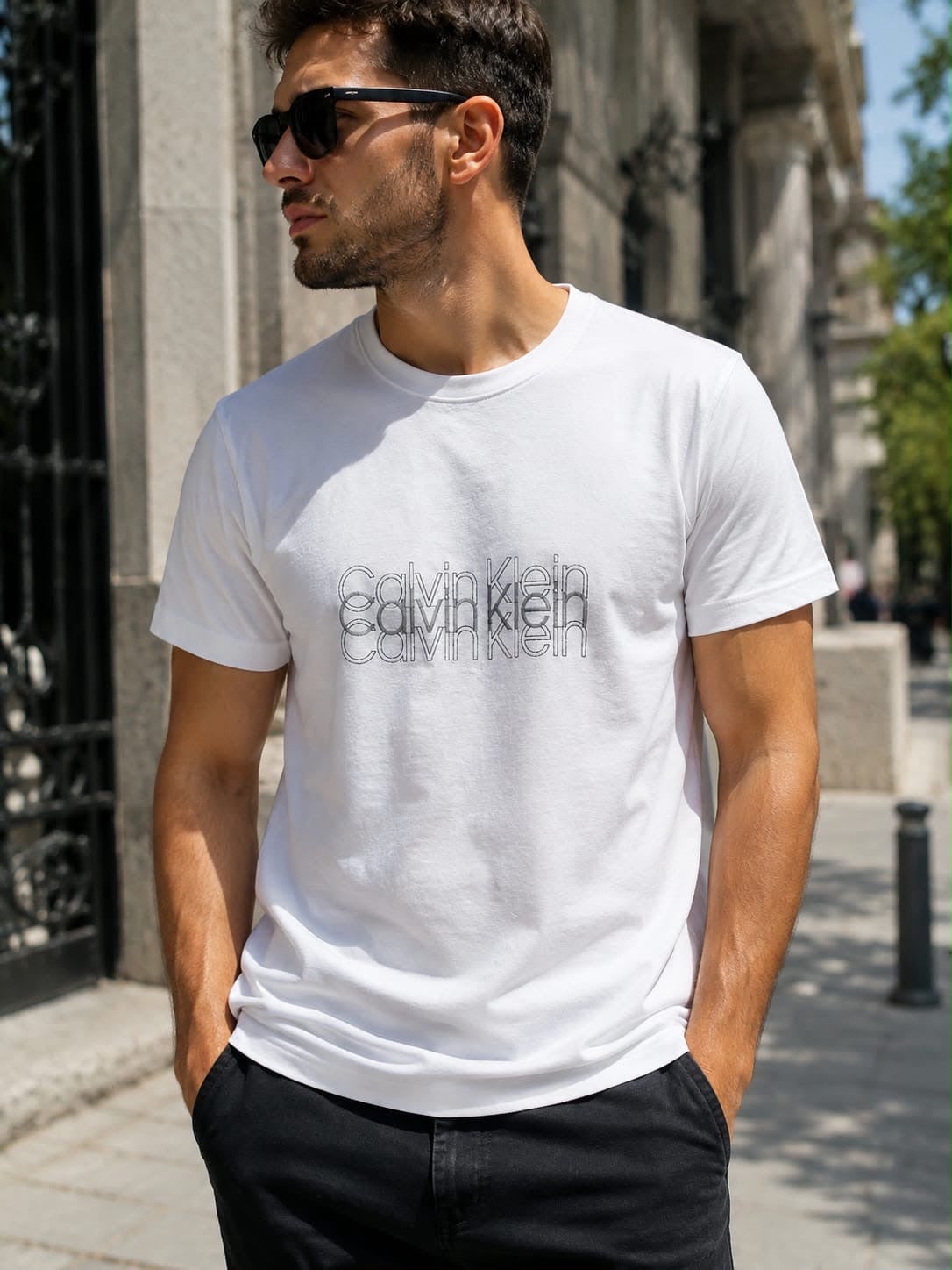 Calvin Klein – Tricou alb cu logo brodat