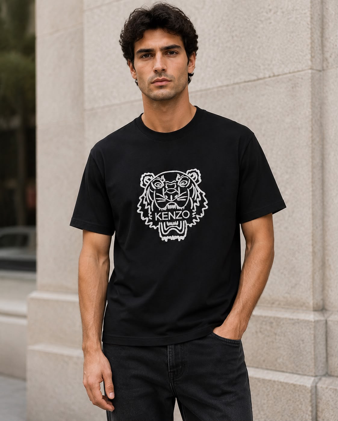 Kenzo Tricou Negru Bărbați cu Logo Brodat
